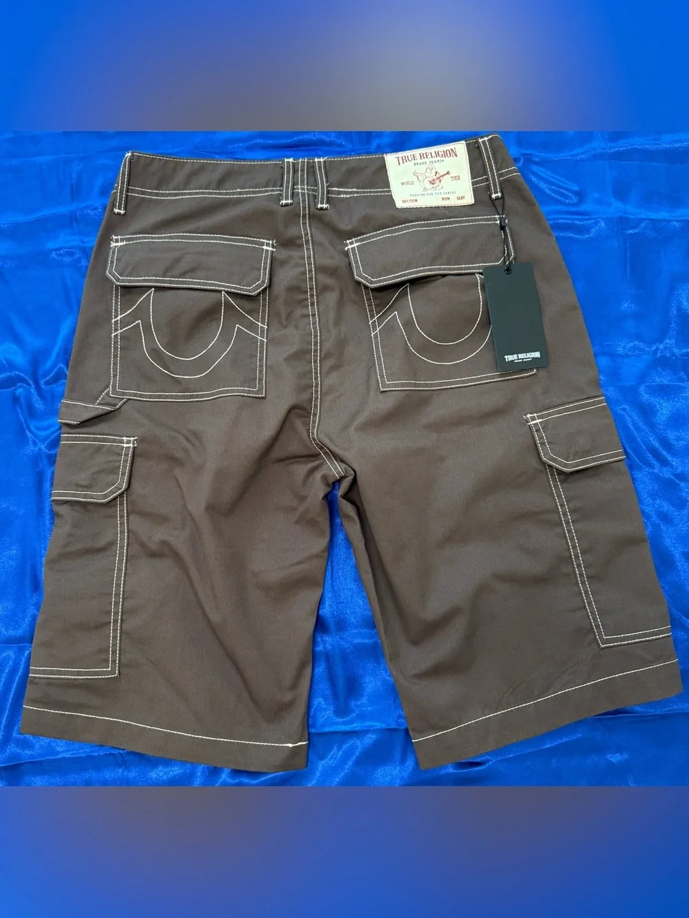 True Religion Brown / Bracken Utility Cargo Shorts with Contrast Stitching - 32